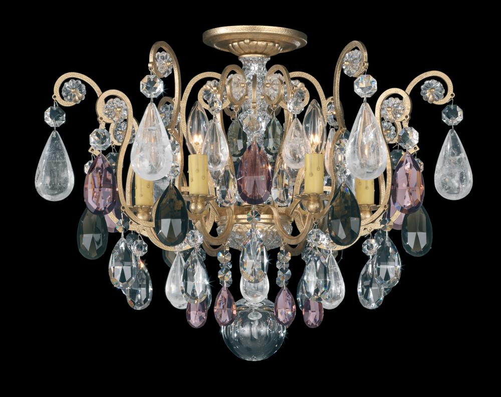 Renaissance Rock Crystal 6 Light 120V Semi-Flush Mount in Heirloom Gold with Amethyst & Black Diam