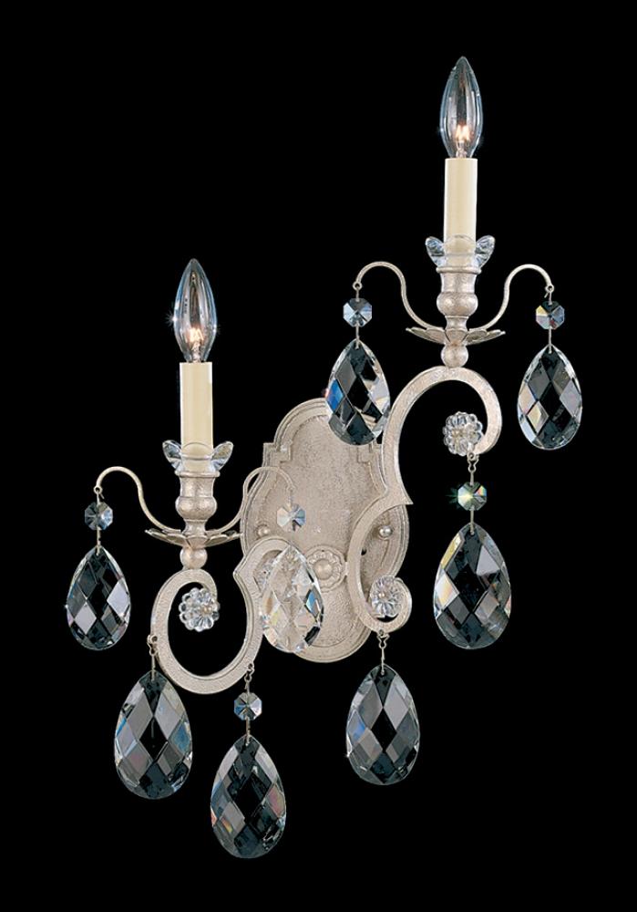 Renaissance 2 Light 120V Right Wall Sconce in Antique Silver with Clear Crystals from Swarovski