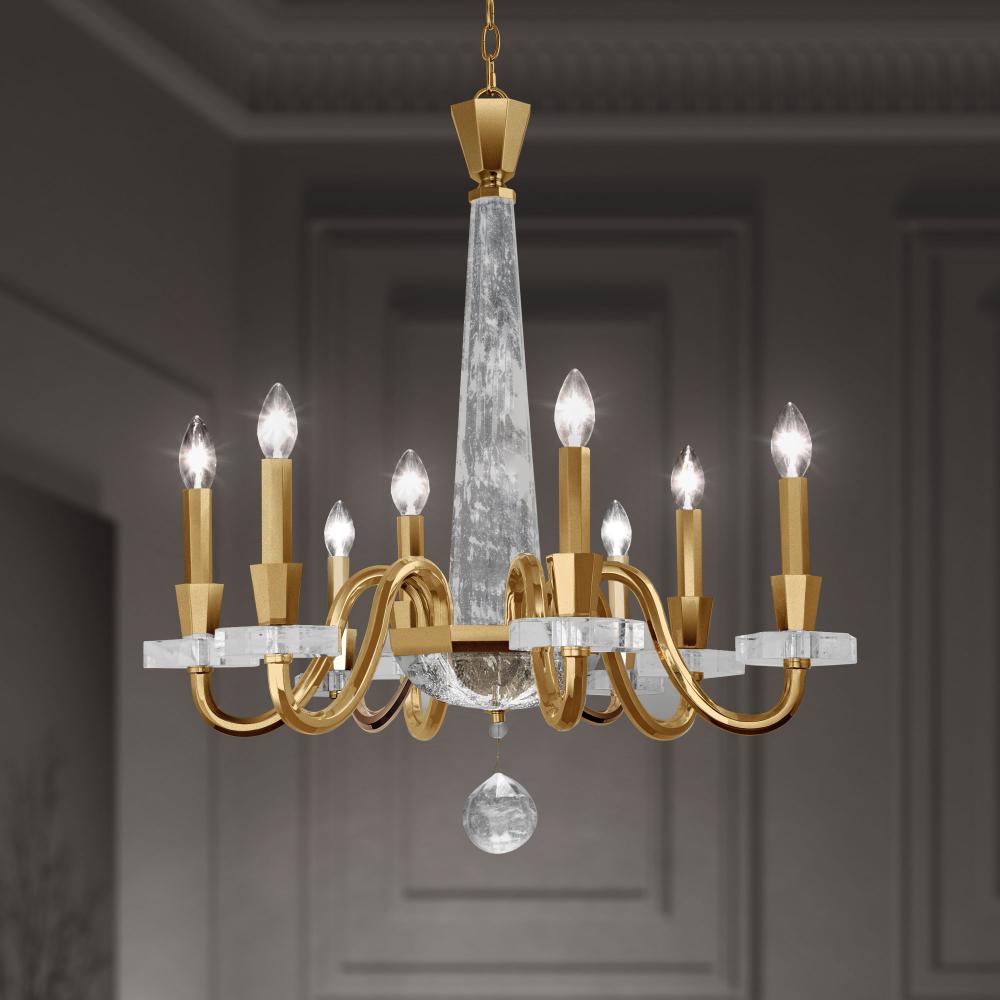 Amadeus 8 Light 120V Chandelier in Etruscan Gold with Optic Haze Quartz