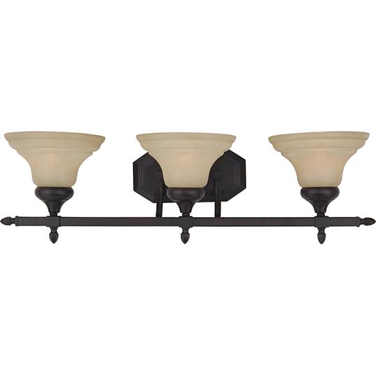 Three Light Oil Rubbed Bronze Wilshire Glass Vanity