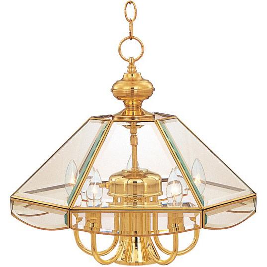 Six Light Polished Brass Clear Glass Up Chandelier