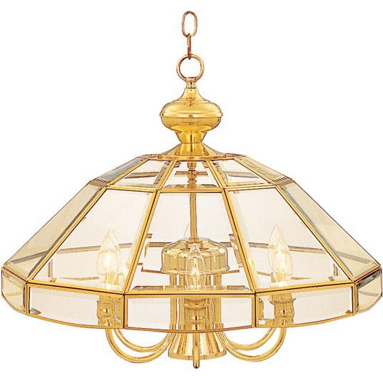 Seven Light Polished Brass Clear Glass Up Chandelier