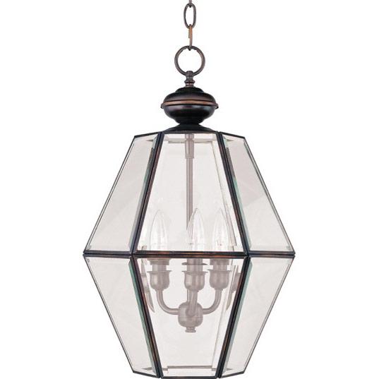 Three Light Country Stone Clear Glass Framed Glass Foyer Hall Fixture