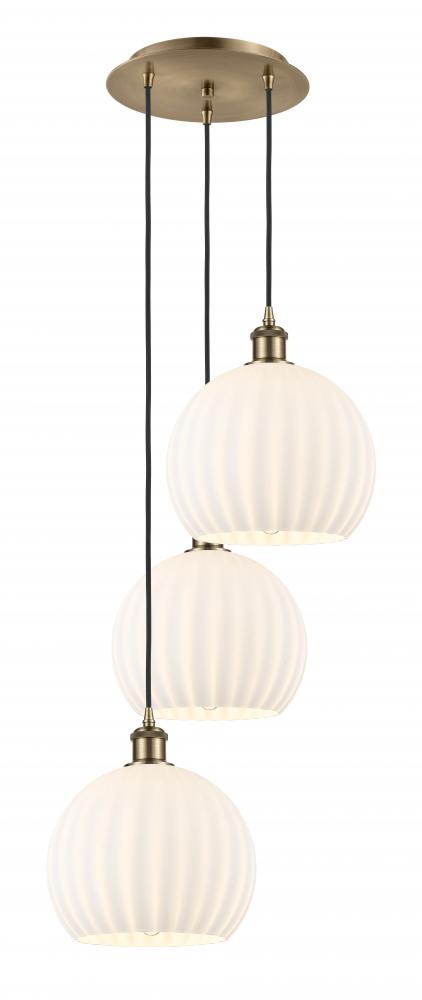 White Venetian - 3 Light - 17 inch - Antique Brass - Cord Hung - Multi Pendant