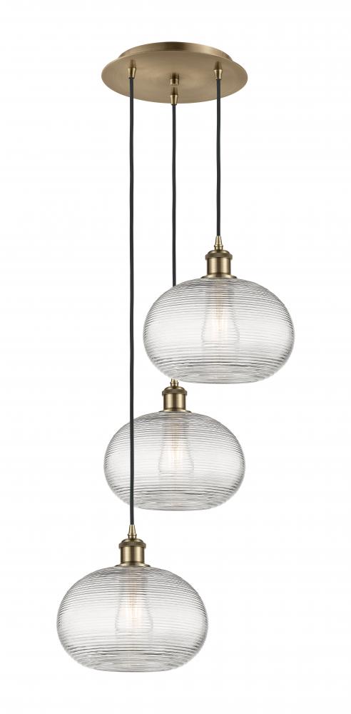 Ithaca - 3 Light - 17 inch - Antique Brass - Cord hung - Multi Pendant