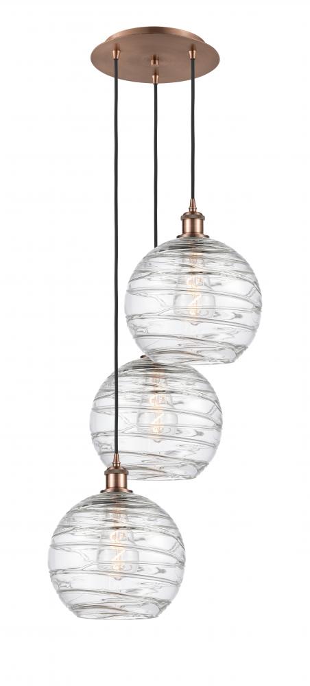 Athens Deco Swirl - 3 Light - 17 inch - Antique Copper - Cord hung - Multi Pendant