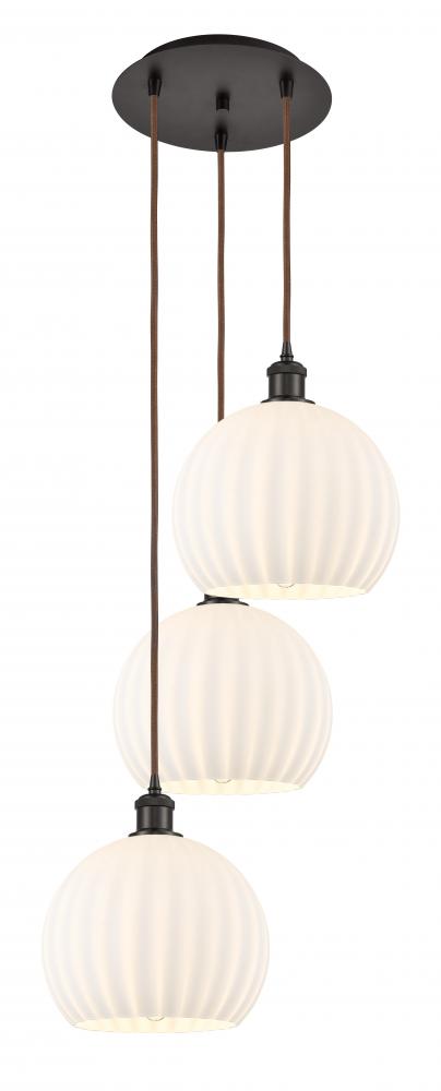 White Venetian - 3 Light - 17 inch - Oil Rubbed Bronze - Cord Hung - Multi Pendant