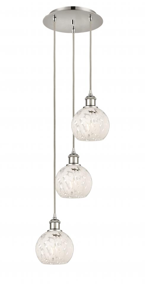 White Mouchette - 3 Light - 13 inch - Polished Nickel - Cord Hung - Multi Pendant