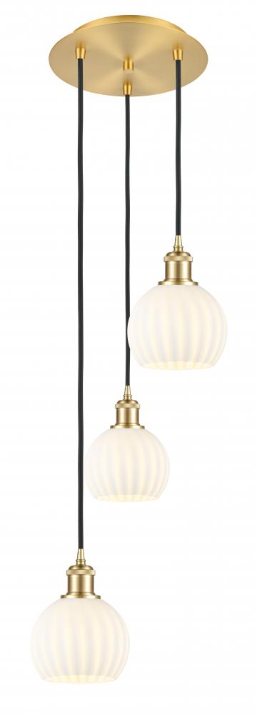 White Venetian - 3 Light - 13 inch - Satin Gold - Cord Hung - Multi Pendant