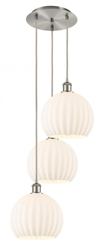 White Venetian - 3 Light - 17 inch - Brushed Satin Nickel - Cord Hung - Multi Pendant