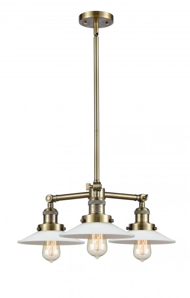 Halophane - 3 Light - 22 inch - Antique Brass - Stem Hung - Chandelier