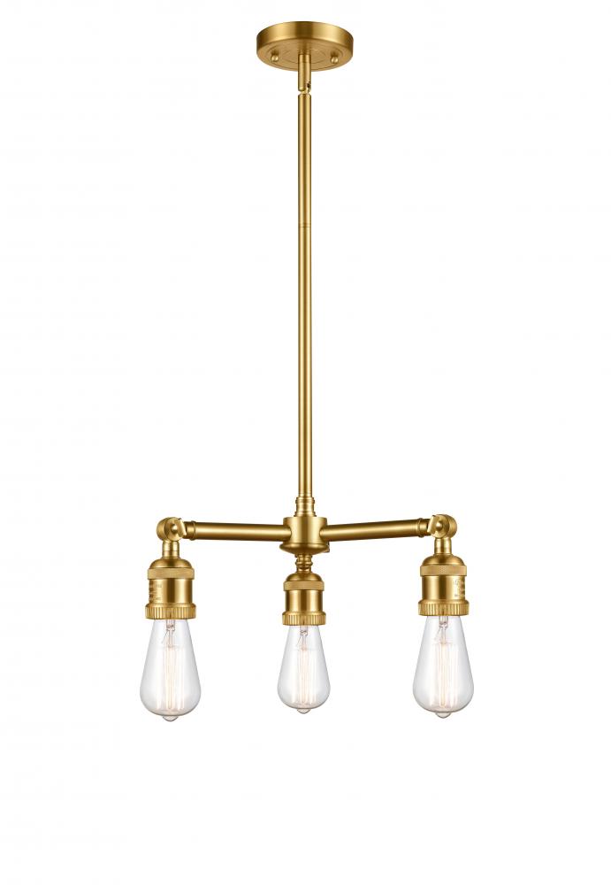 Bare Bulb - 3 Light - 15 inch - Satin Gold - Stem Hung - Chandelier