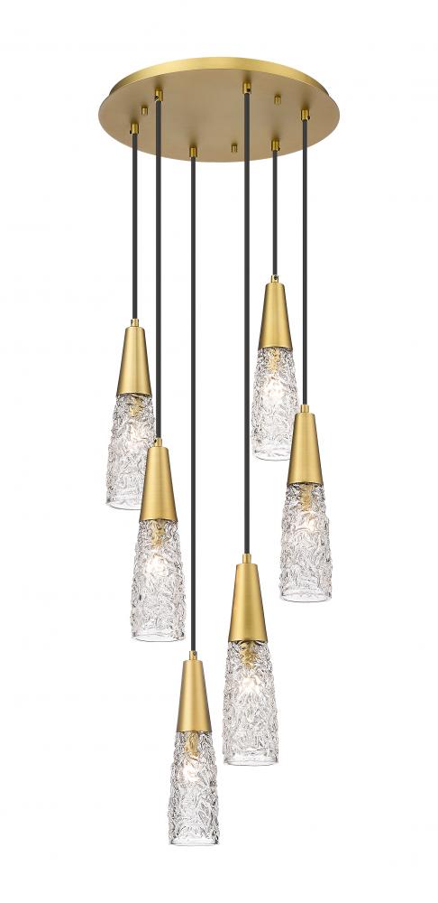 Amherst Brook - 6 Light - 14 inch - Brushed Brass - Cord Hung - Multi Pendant