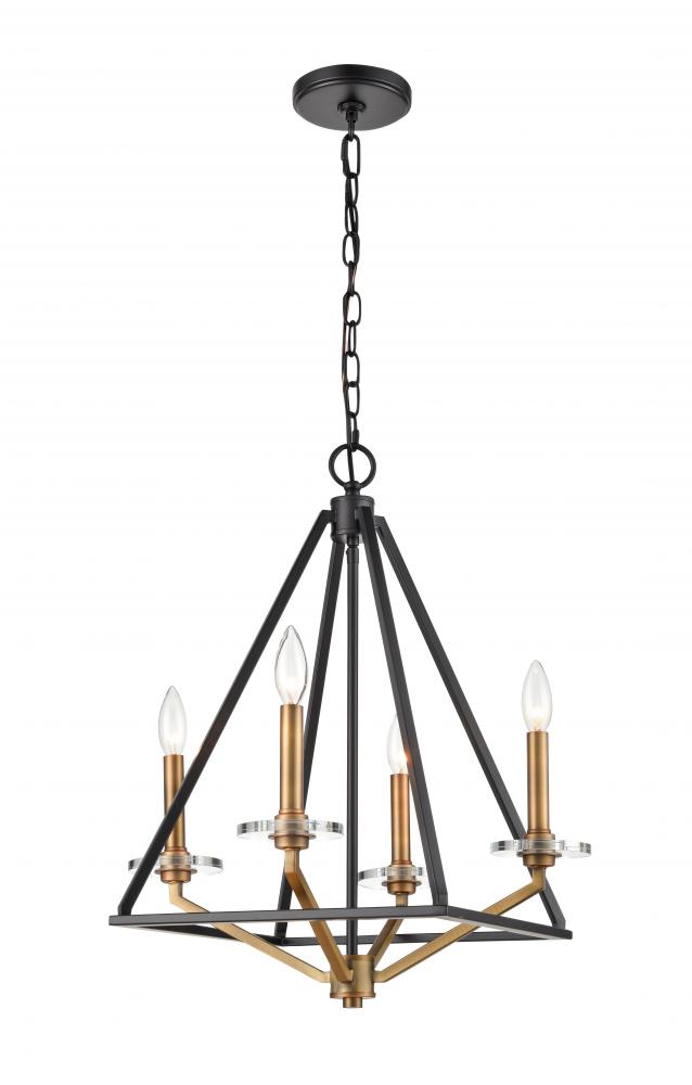 Raleigh - 4 Light - 18 inch - Black Brushed Brass - Chain Hung - Mini Chandelier