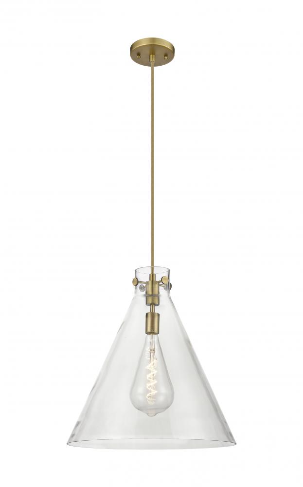 Newton Cone - 1 Light - 18 inch - Brushed Brass - Cord hung - Pendant