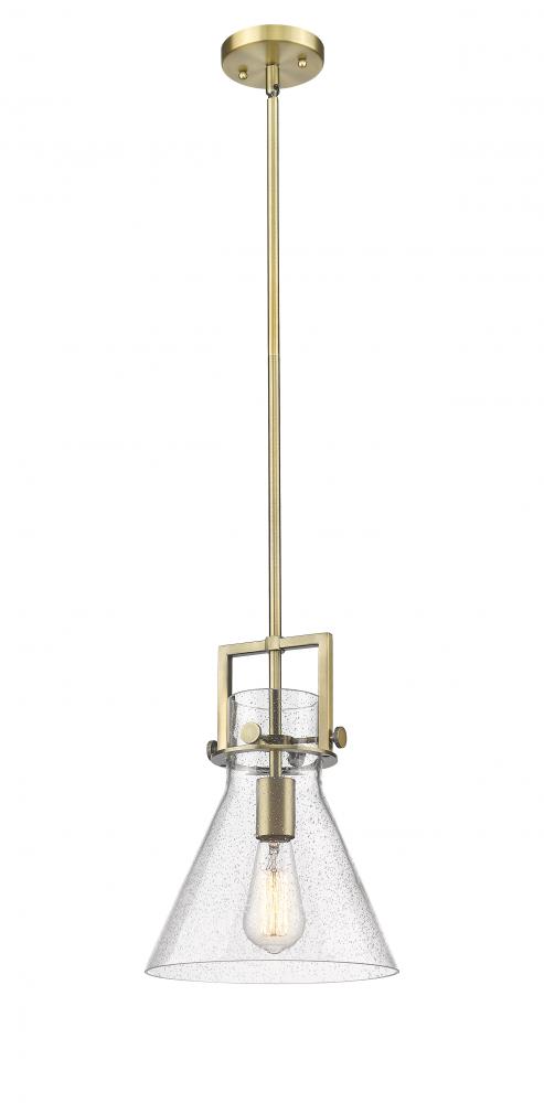Newton Cone - 1 Light - 10 inch - Brushed Brass - Stem Hung - Mini Pendant