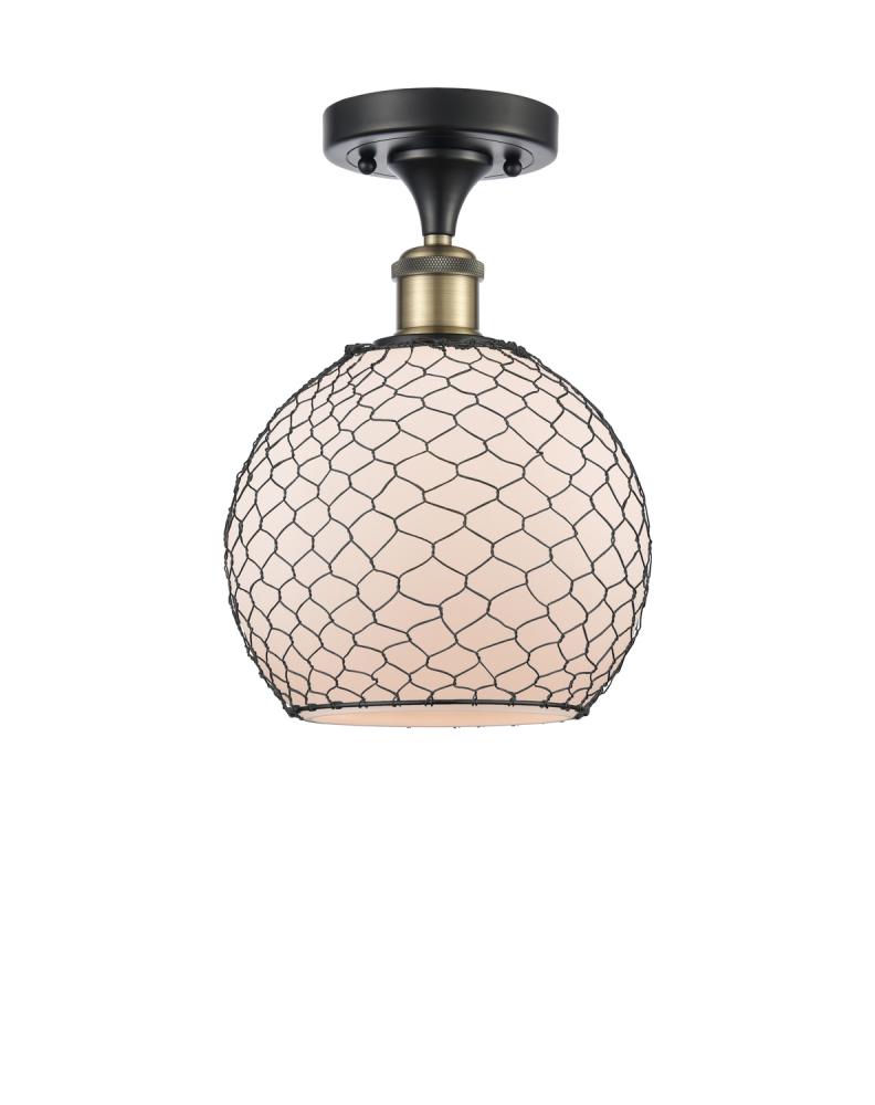 Farmhouse Chicken Wire - 1 Light - 8 inch - Black Antique Brass - Semi-Flush Mount