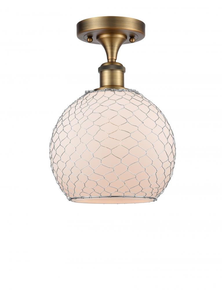 Farmhouse Chicken Wire - 1 Light - 8 inch - Brushed Brass - Semi-Flush Mount