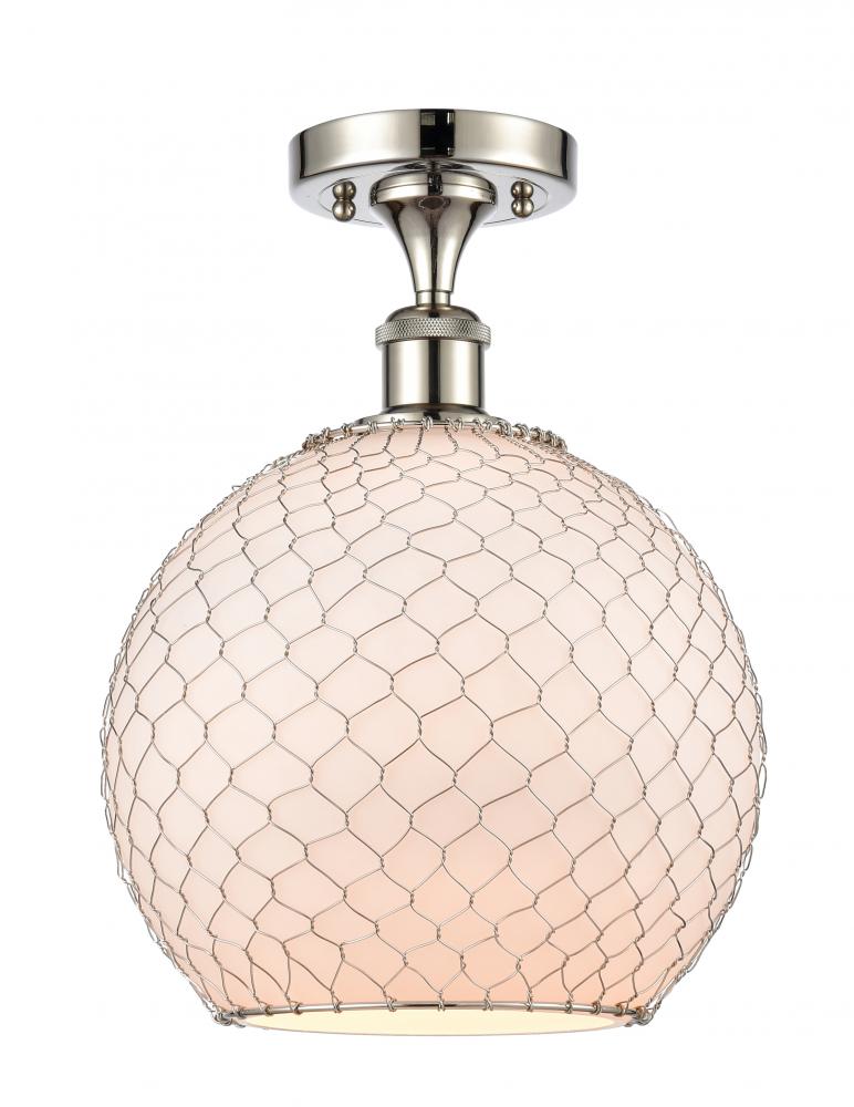 Farmhouse Chicken Wire - 1 Light - 10 inch - Polished Nickel - Semi-Flush Mount