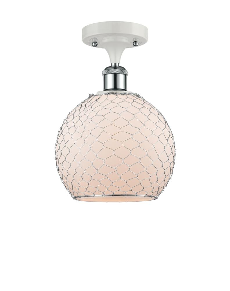 Farmhouse Chicken Wire - 1 Light - 8 inch - White Polished Chrome - Semi-Flush Mount