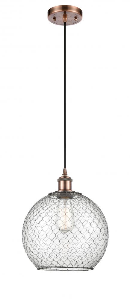 Farmhouse Chicken Wire - 1 Light - 10 inch - Antique Copper - Cord hung - Mini Pendant