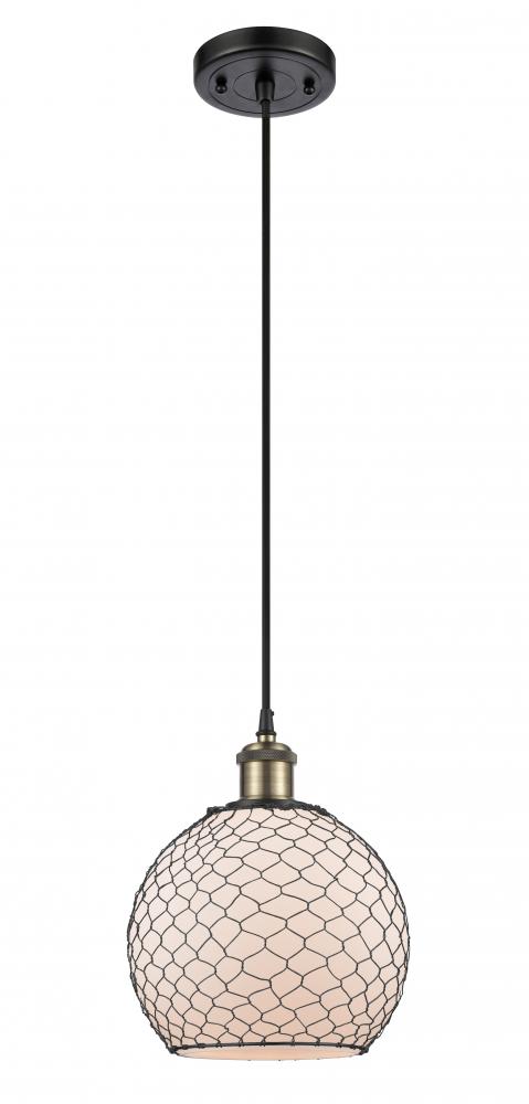 Farmhouse Chicken Wire - 1 Light - 8 inch - Black Antique Brass - Cord hung - Mini Pendant