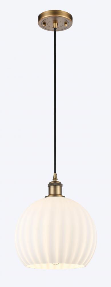 White Venetian - 1 Light - 10 inch - Brushed Brass - Cord Hung - Mini Pendant