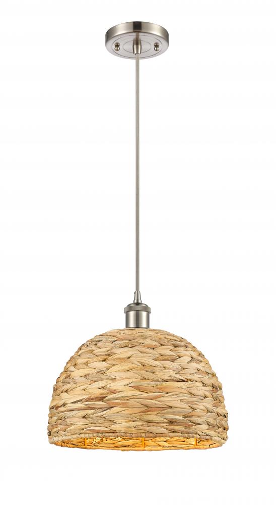 Woven Rattan - 1 Light - 12 inch - Satin Nickel - Mini Pendant