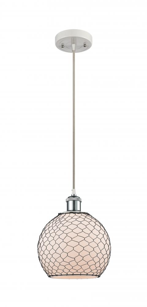 Farmhouse Chicken Wire - 1 Light - 8 inch - White Polished Chrome - Cord hung - Mini Pendant