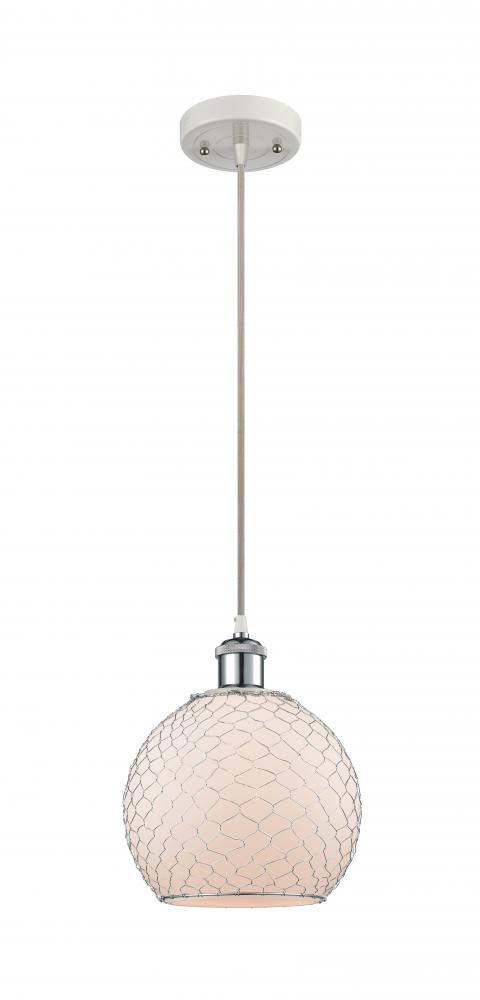 Farmhouse Chicken Wire - 1 Light - 8 inch - White Polished Chrome - Cord hung - Mini Pendant