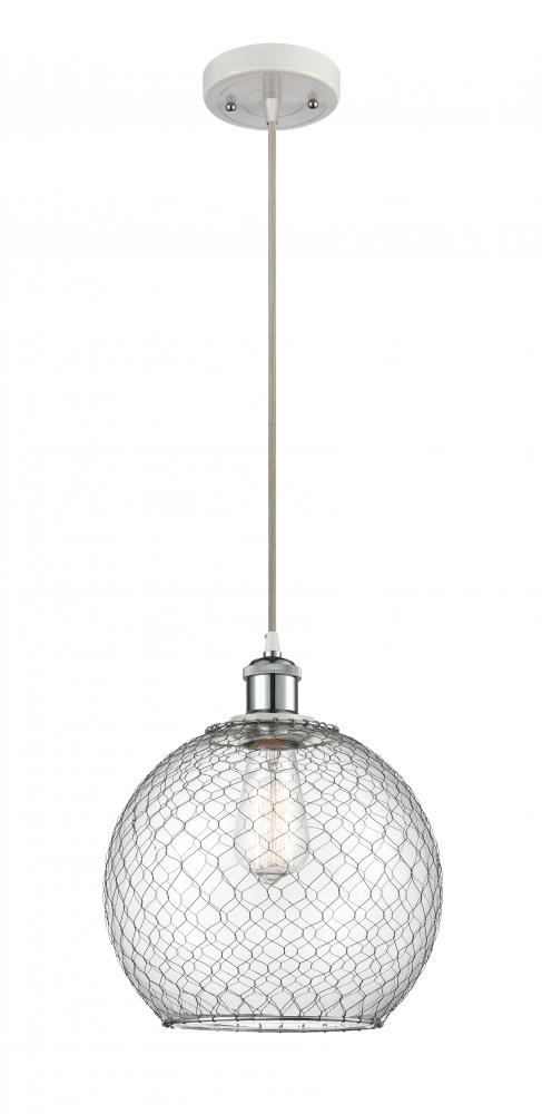 Farmhouse Chicken Wire - 1 Light - 10 inch - White Polished Chrome - Cord hung - Mini Pendant