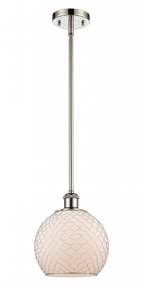 Farmhouse Chicken Wire - 1 Light - 8 inch - Polished Nickel - Mini Pendant