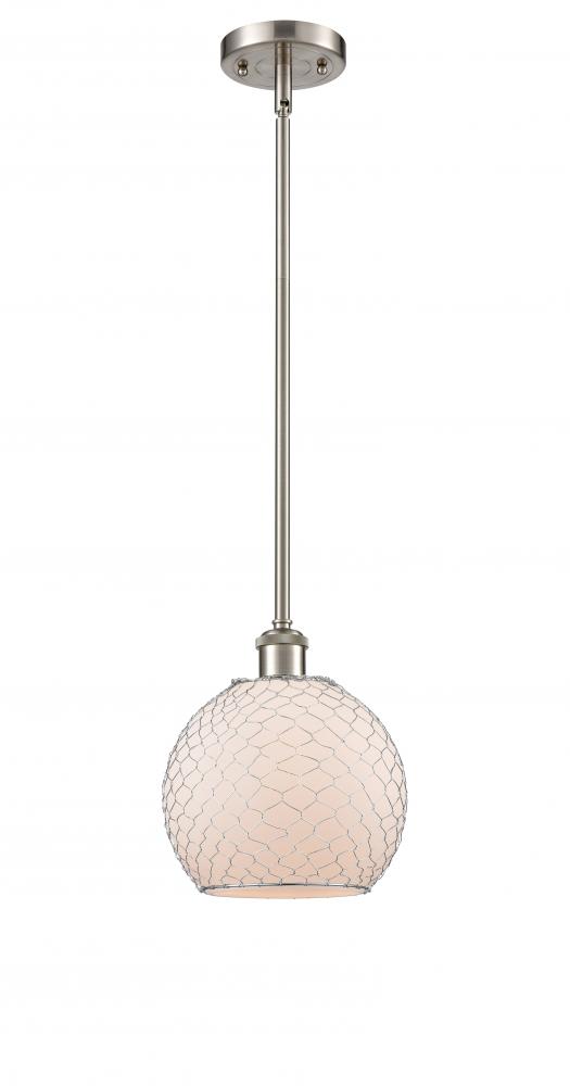 Farmhouse Chicken Wire - 1 Light - 8 inch - Brushed Satin Nickel - Mini Pendant