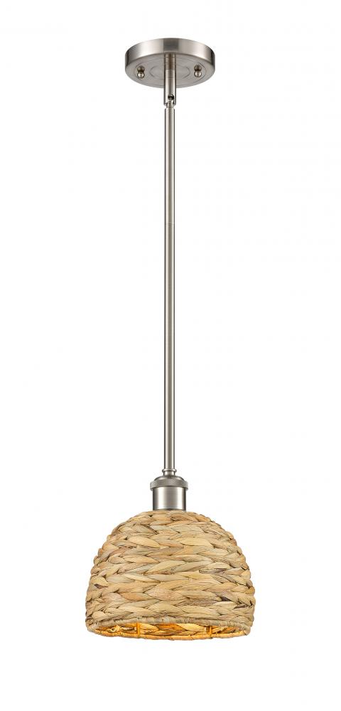 Woven Rattan - 1 Light - 8 inch - Satin Nickel - Mini Pendant