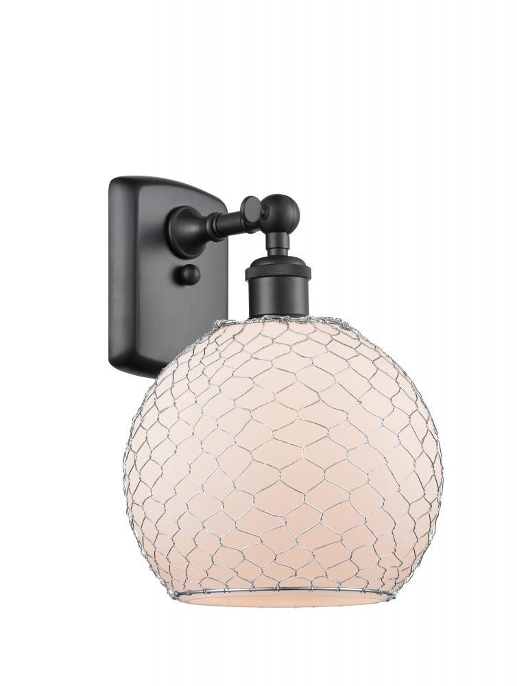 Farmhouse Chicken Wire - 1 Light - 8 inch - Matte Black - Sconce