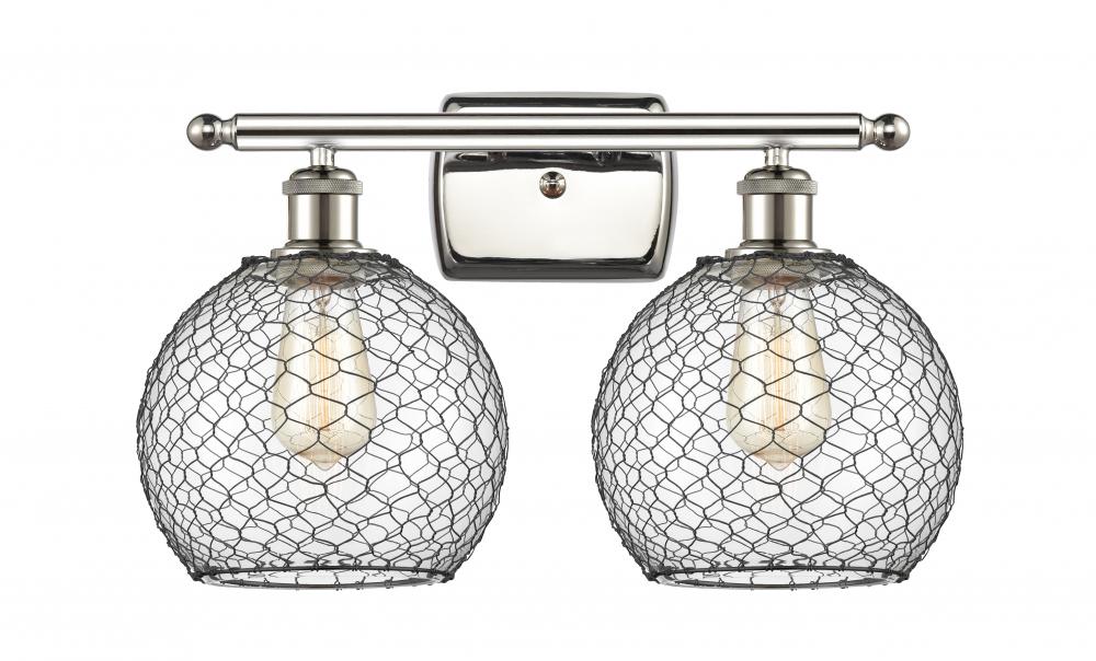 Farmhouse Chicken Wire - 2 Light - 18 inch - Polished Nickel - Bath Vanity Light