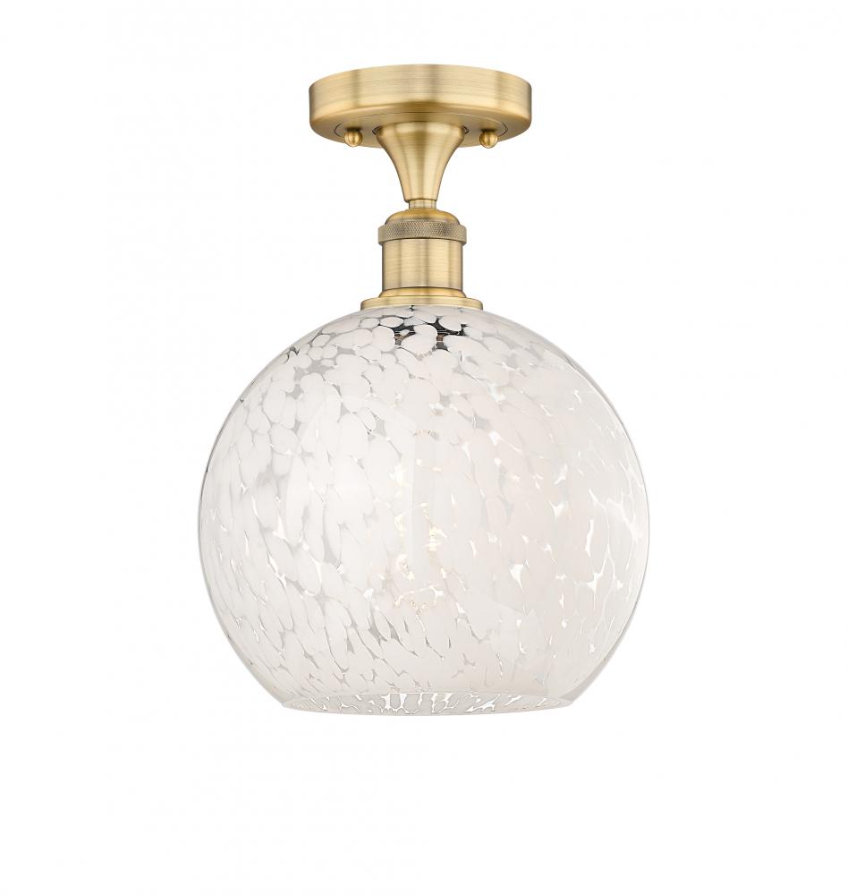 White Mouchette - 1 Light - 10 inch - Brushed Brass - Semi-Flush Mount