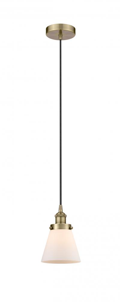 Cone - 1 Light - 6 inch - Antique Brass - Cord hung - Mini Pendant