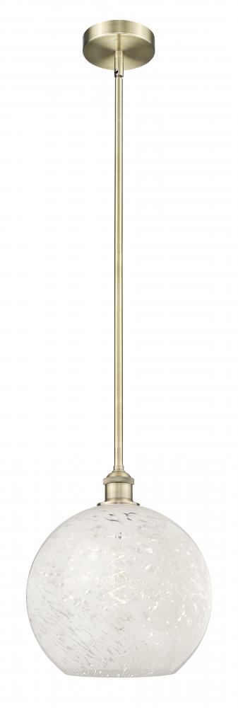 White Mouchette - 1 Light - 12 inch - Antique Brass - Stem Hung - Mini Pendant
