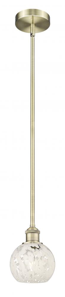 White Mouchette - 1 Light - 6 inch - Antique Brass - Stem Hung - Mini Pendant