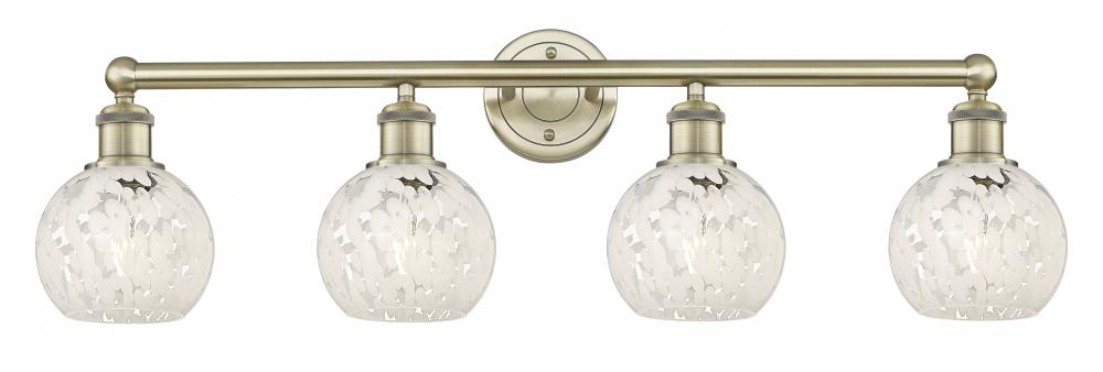 White Mouchette - 4 Light - 33 inch - Antique Brass - Bath Vanity Light