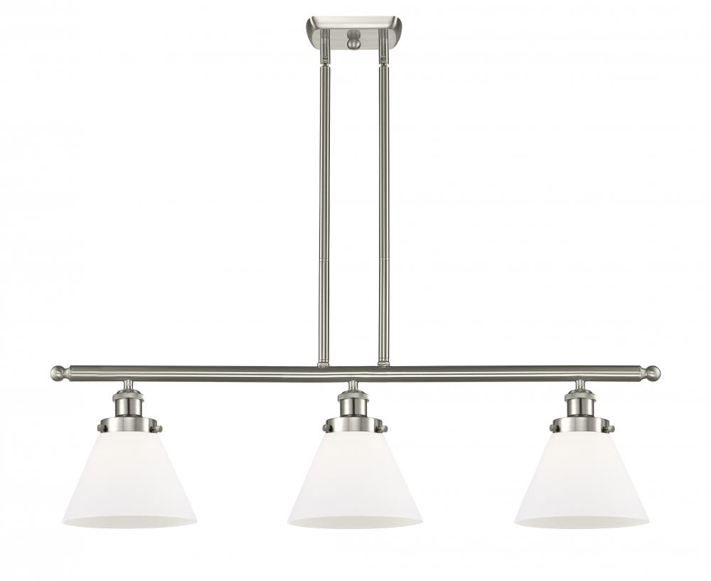 Cone - 3 Light - 36 inch - Brushed Satin Nickel - Stem Hung - Island Light