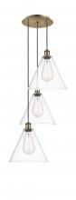  113B-3P-AB-GBC-122 - Berkshire - 3 Light - 19 inch - Antique Brass - Cord Hung - Multi Pendant