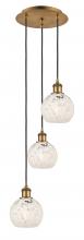  113B-3P-BB-G1216-6WM - White Mouchette - 3 Light - 13 inch - Brushed Brass - Cord Hung - Multi Pendant