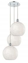  113B-3P-PC-G1216-12WM - White Mouchette - 3 Light - 19 inch - Polished Chrome - Cord Hung - Multi Pendant