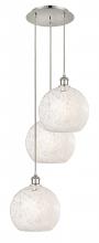  113B-3P-PN-G1216-10WM - White Mouchette - 3 Light - 17 inch - Polished Nickel - Cord Hung - Multi Pendant