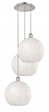  113B-3P-PN-G1216-12WM - White Mouchette - 3 Light - 19 inch - Polished Nickel - Cord Hung - Multi Pendant