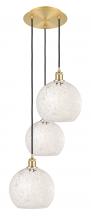  113B-3P-SG-G1216-10WM - White Mouchette - 3 Light - 17 inch - Satin Gold - Cord Hung - Multi Pendant