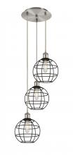 Innovations Lighting 113B-3P-SN-CE-8-BK - Lake Placid - 3 Light - 15 inch - Brushed Satin Nickel - Cord Hung - Multi Pendant