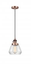  201CSW-AC-G172 - Fulton - 1 Light - 7 inch - Antique Copper - Cord hung - Mini Pendant